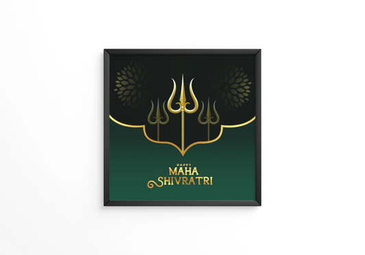 Maha shivratri religious greeting with golden trishul design frame