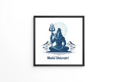 Happy Maha Shivratri greeting with mahadev trishul holding and mountain landscape frame (Copy)