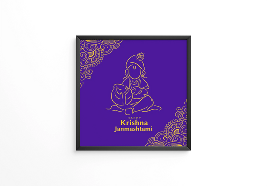 Decorative line style krishna janmashtami festival greeting design frames