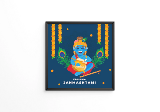 Decorative line style krishna janmashtami festival greeting design frames
