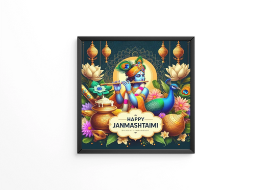 This design is designed for Indian traditional and Hindu mythological event Happy Janmashtami frames
