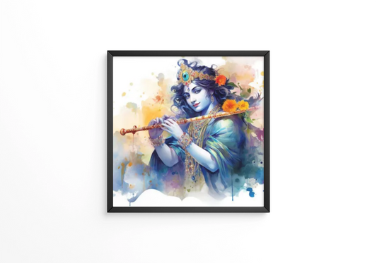Lord Krishna and playing flute on the occasion of Janmashtami festival of India frame