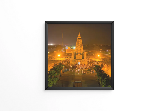 Illuminated buildings in city at night frame