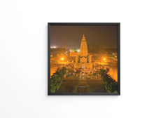 Illuminated buildings in city at night frame