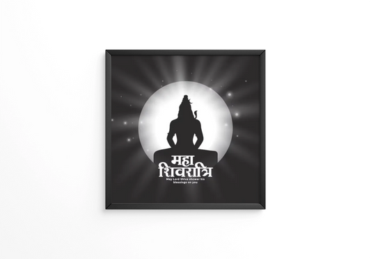 Happy maha shivratri traditional card with lord shiv silhouette frame