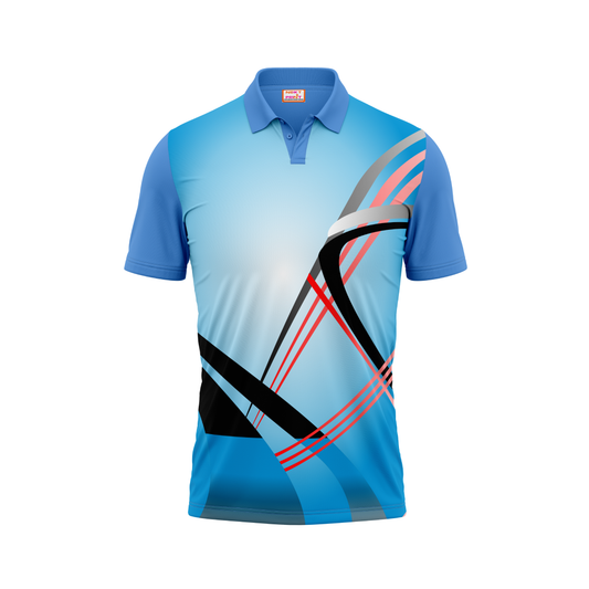 Polo Neck Printed Jersey Sky Blue NP0089