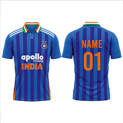 NEXT PRINT Customised India Blue Cricket Polo Collar Jersey - Personalize Your Jersey Men & Women.