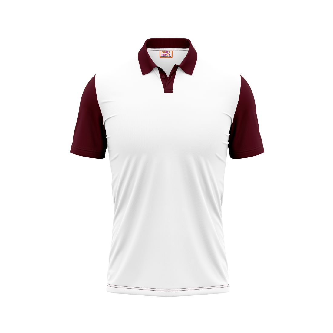 Plain Polo neck White Marron Tshirt - Main Image