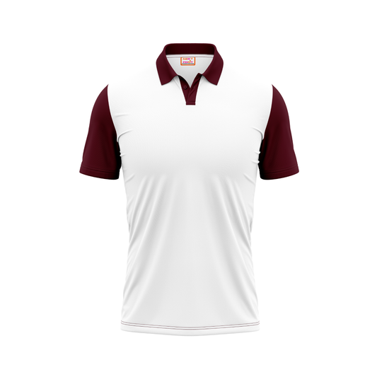 Plain Polo neck White Marron Tshirt