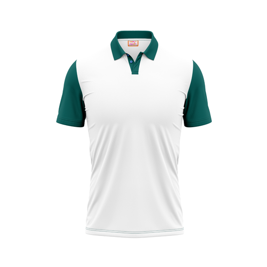 Plain Polo neck White Green Tshirt
