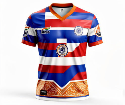 Ashoka Chakra dharma wheel blue tricolor graphic jersey