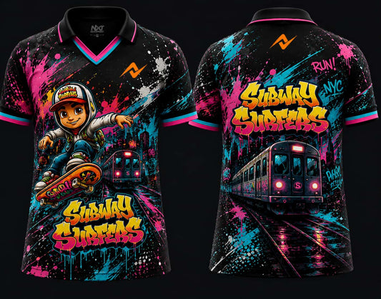 Subway Surfers Metro Blaze V-Neck Polo Collar Esports Jersey – Neon Pink Edition