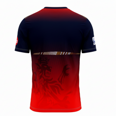 Custom cricket jersey back view with player name and number