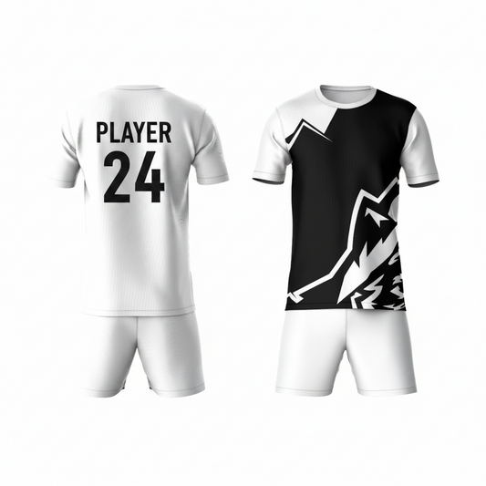 Black geometric pattern activewear t-shirt with white shorts back view
