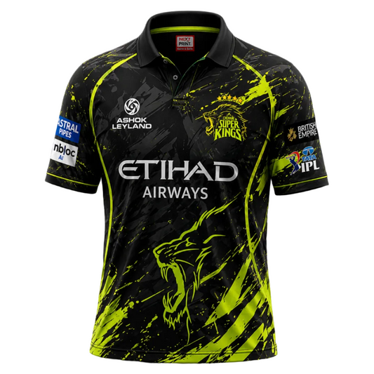 Next print Black Cricket Jersey with Green Design – CSK Theme Custom Sports Wear India