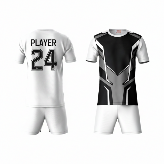 Black grey activewear t-shirt with white shorts back view