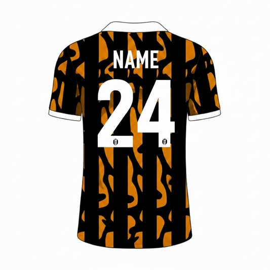 Black orange gaming jersey back side with custom gamer name