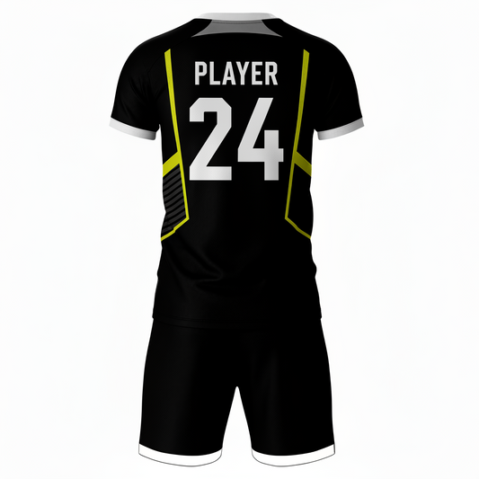 Black pattern sports jersey with black shorts back view