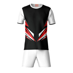 Black pattern sports t-shirt with white shorts coord set front view for men