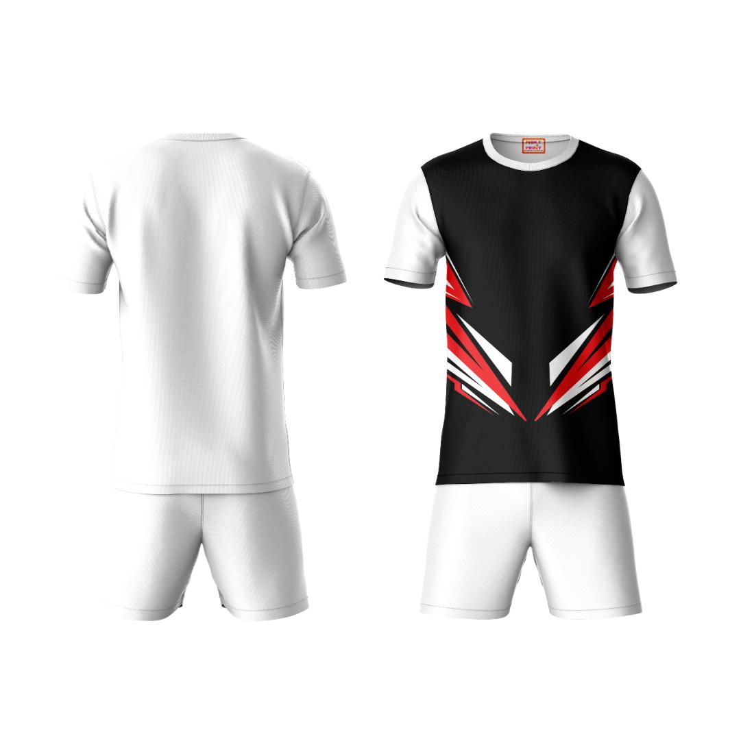 Premium black pattern sportswear coord set with white shorts side angle view