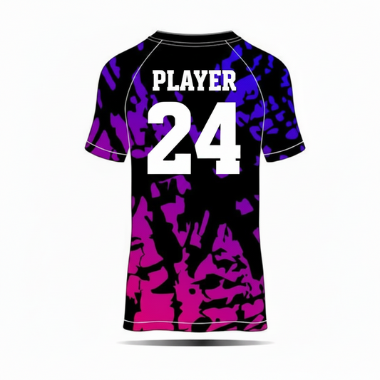 Black purple gaming jersey back side with custom gamer name