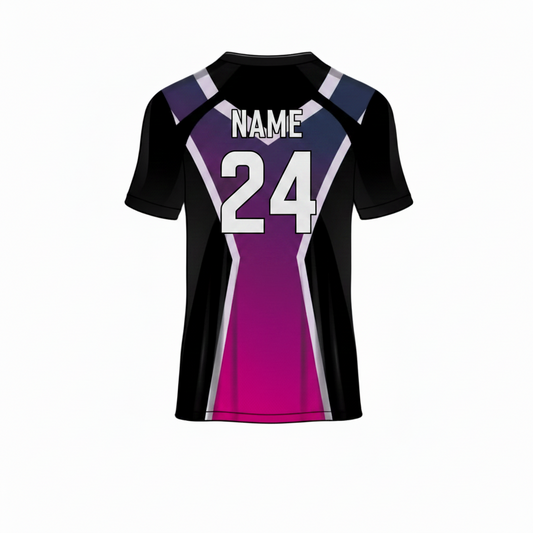 Black purple white gaming jersey back side with custom gamer name