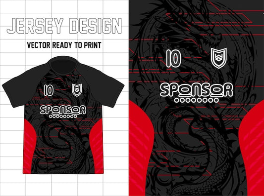 Next Print Black and Red Dragon Jersey Design Uniform Vector Ready to Print