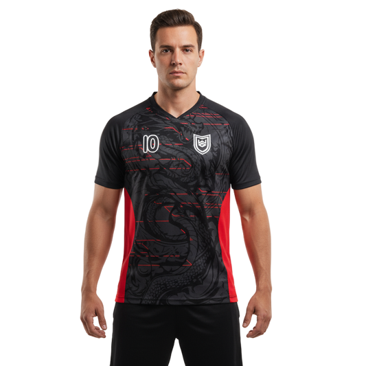 Next Print Black and Red Dragon Jersey Design Uniform Vector Ready to Print
