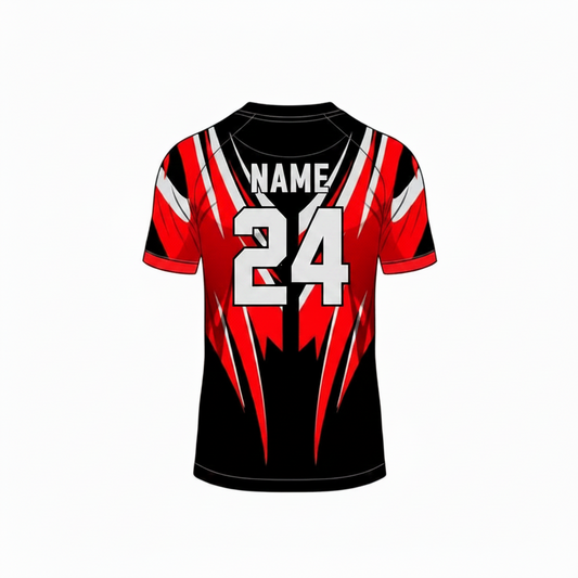 Black red gaming jersey back side with custom gamer name