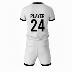 Black athletic sports jersey with white shorts back side view