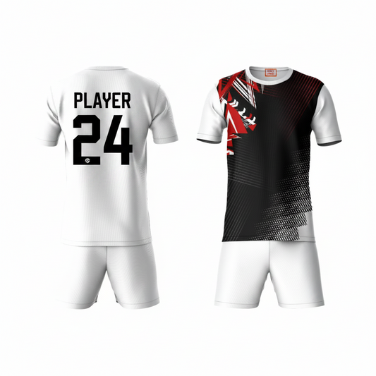 Black activewear t-shirt with white shorts back view