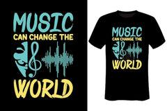 Next Print a black with the words music change the world t shirt .