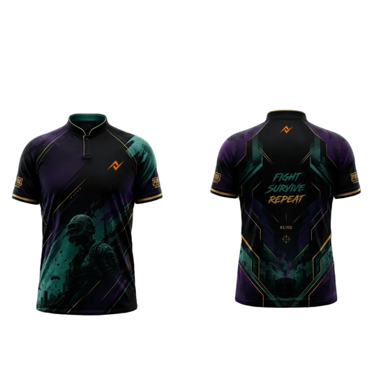 Black teal warrior graphic anime inspired jersey back view