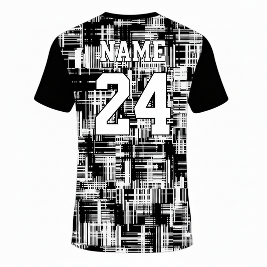 Black white gaming jersey back side with custom gamer name