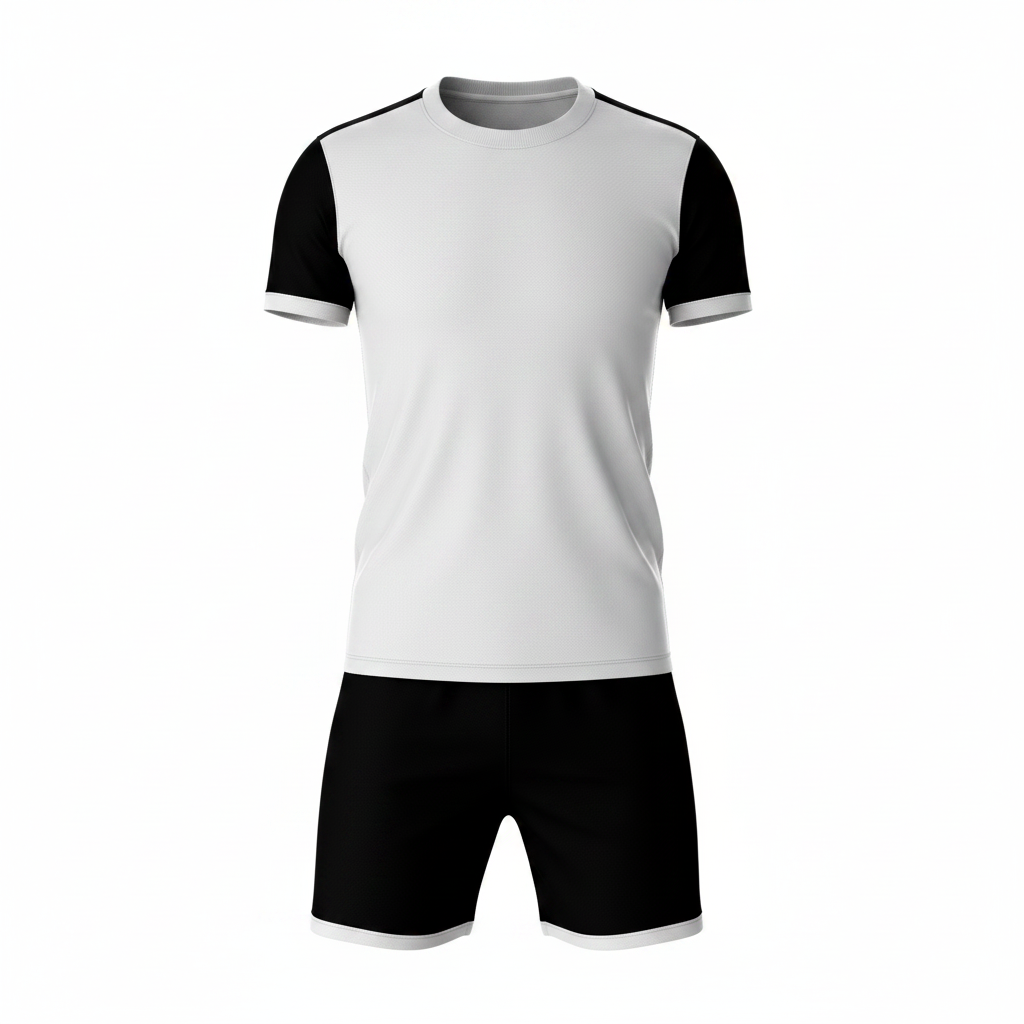 Black white pattern sports jersey with black shorts front view