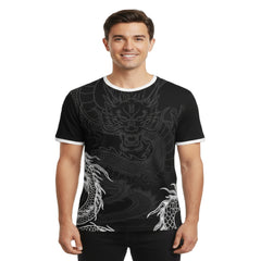 Next Print a black and white shirt with a dragon print