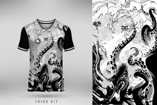 Next Print Black and White Soccer Jersey with Octopus Tentacle Design