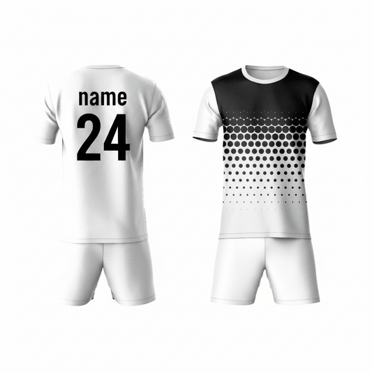 Black white activewear t-shirt with white shorts back view
