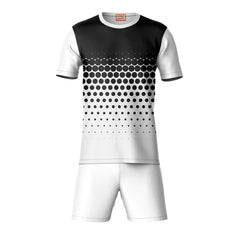 Black white sports t-shirt with white shorts co-ord set front view