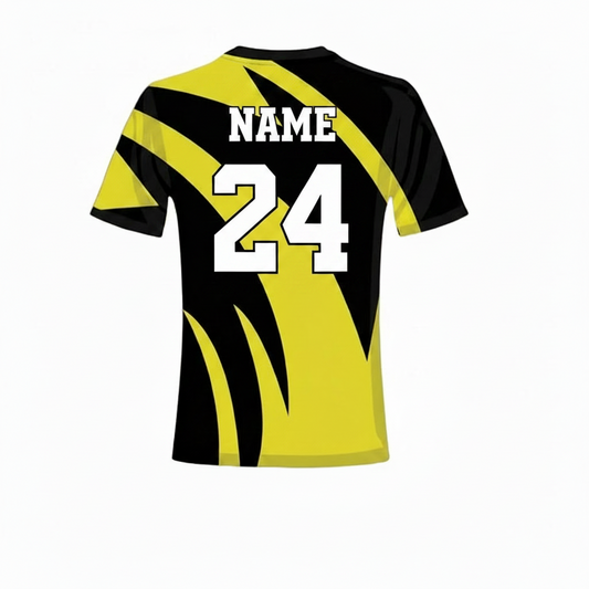 Black yellow gaming jersey back side with custom gamer name