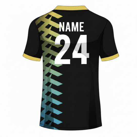 Black yellow gaming jersey back side with custom gamer name