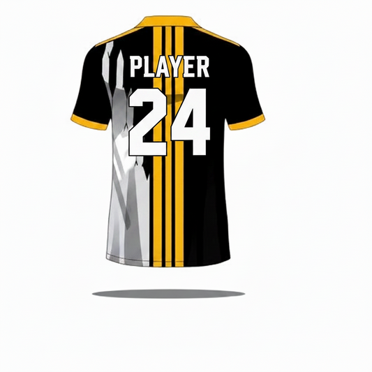 Black yellow gaming polo jersey back side with custom gamer name