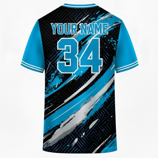 Premium dry fit blue black sports jersey with custom name printing