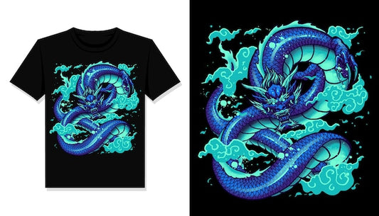 Next Print blue dragon t shirt design vector