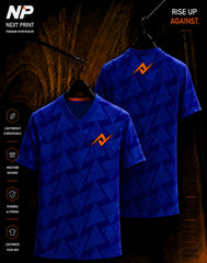 Blue geometric abstract sublimation V-neck sports jersey front and back by Next Print
