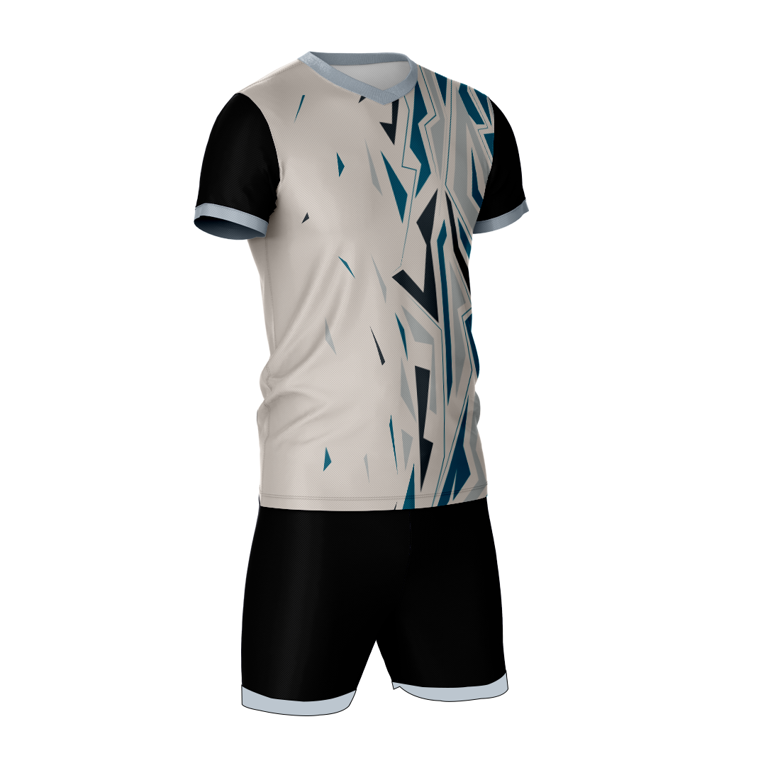 Premium blue geometric edge sports jersey side angle sportswear view
