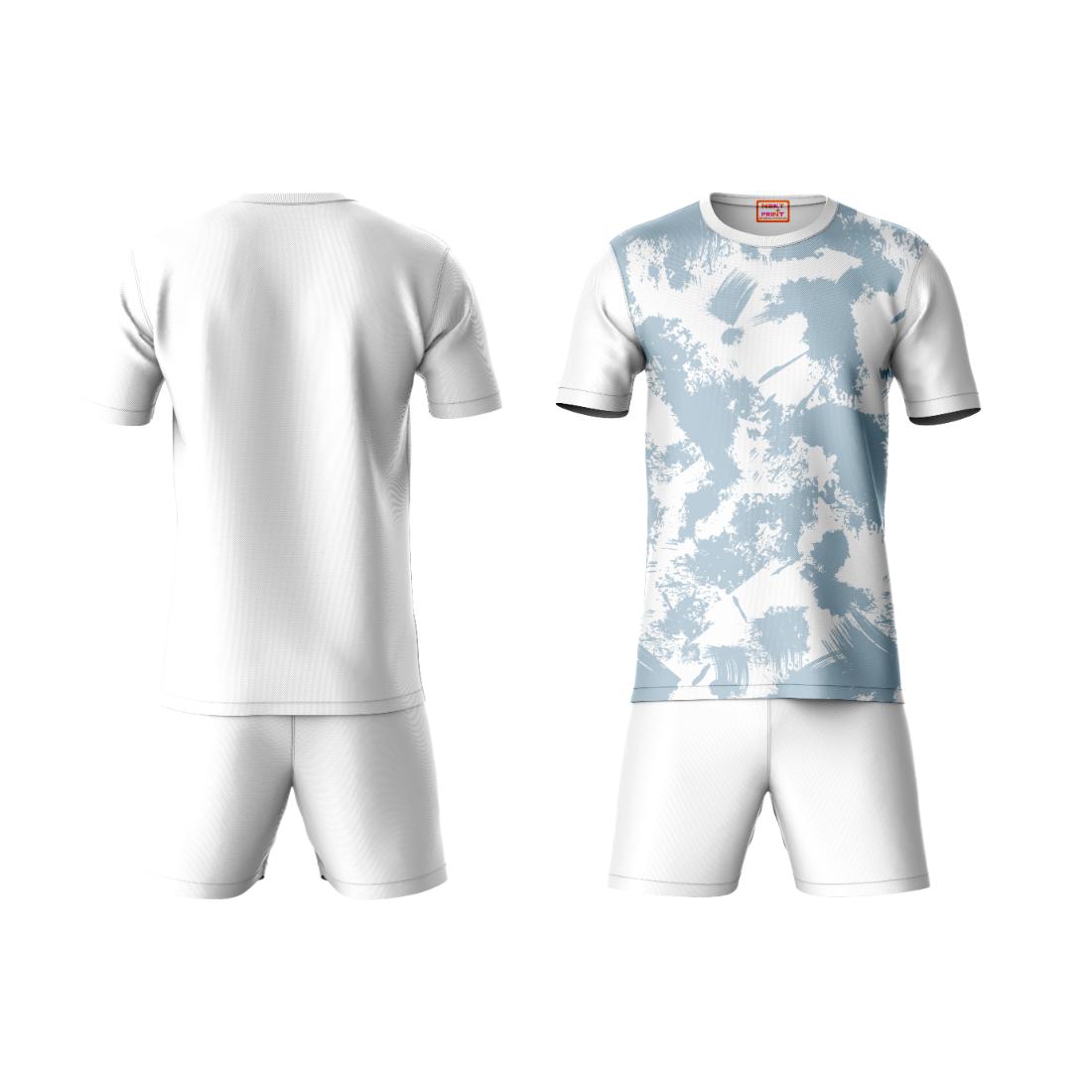 Men blue grey pattern sportswear co-ord set side angle view