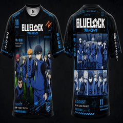 Blue Lock Team Z Isagi Yoichi anime football jersey in black and blue featuring Team Z characters with front and back premium sublimation print design