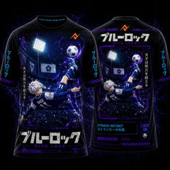 Blue Lock Nagi Seishiro black anime round neck sublimation sports jersey with cyber streetwear graphics front and back by Next Print
