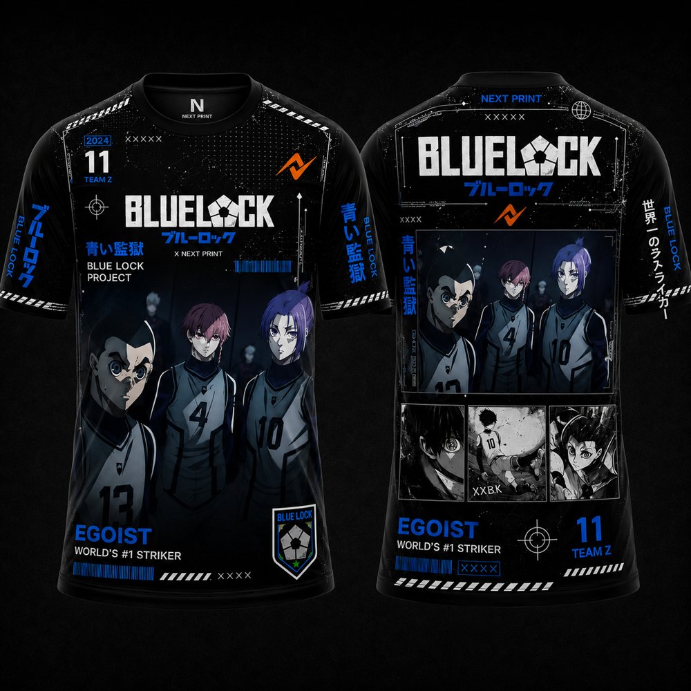 Blue Lock Team Z black anime jersey front and back view with premium sports design